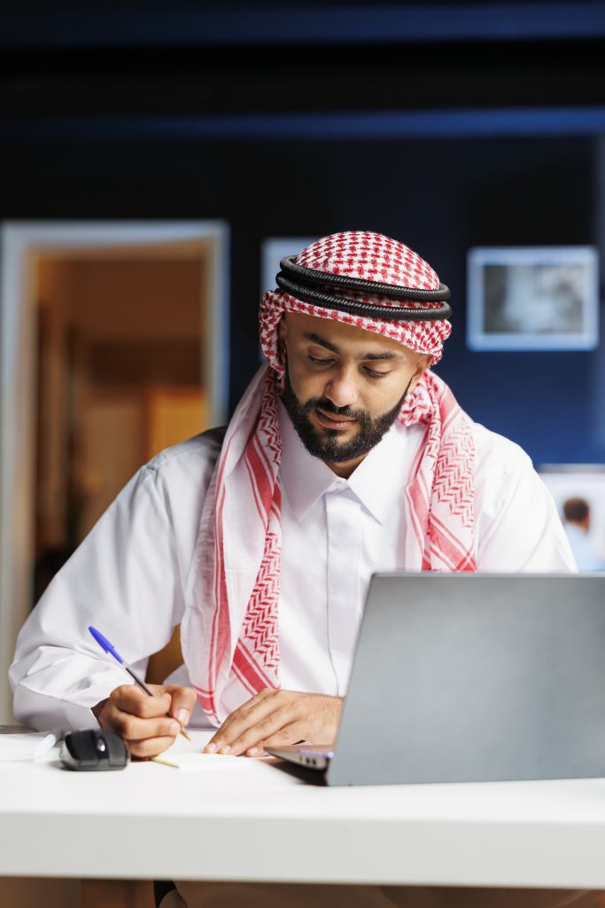 Arab businessman engrossed in his work