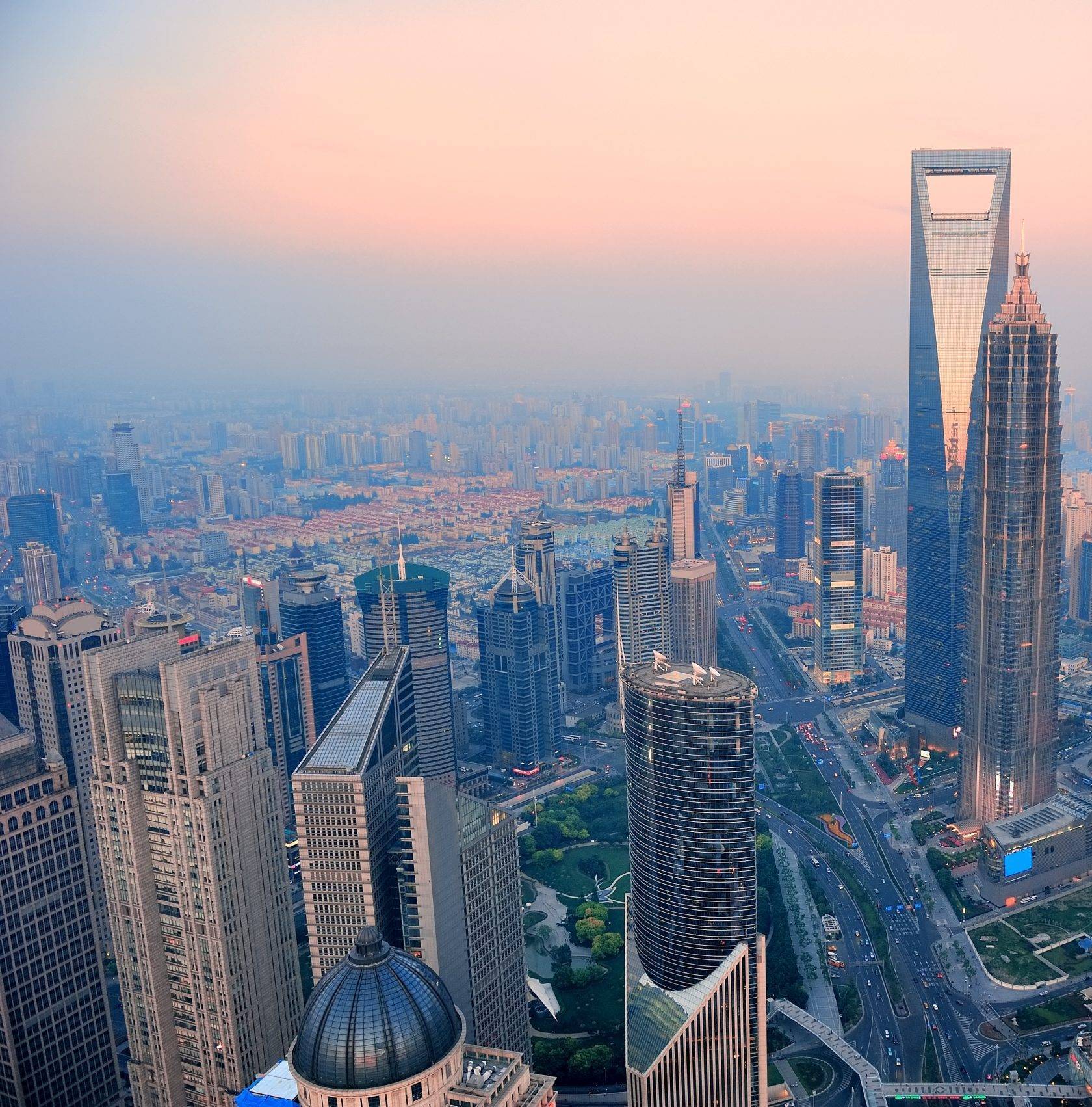 Shanghai aerial at sunset